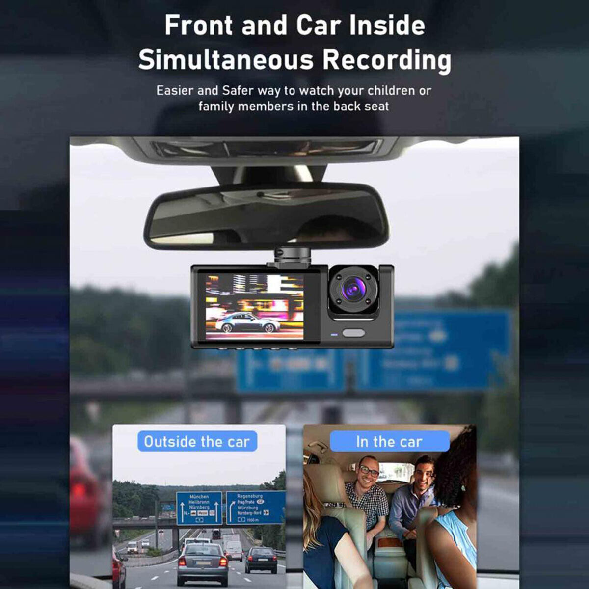 1080P Dual Lens Car Dash Cam with G-Sensor, Front and Rear Video Recorder