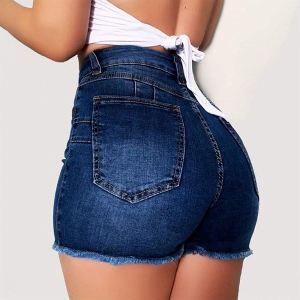 Women’s Stretch Slim Ripped Tassel Denim Shorts – Frayed Hem, Figure-Hugging