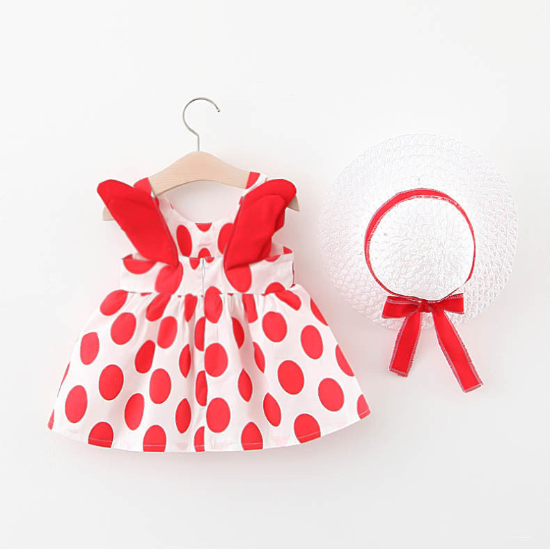 Summer New Girl's Big Dot Wings Princess Dress Hat Beach Dress