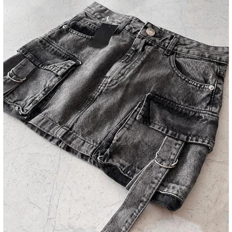 Multiple Pocket Denim Plaid Skirt – Vintage Goth Black Y2K Style