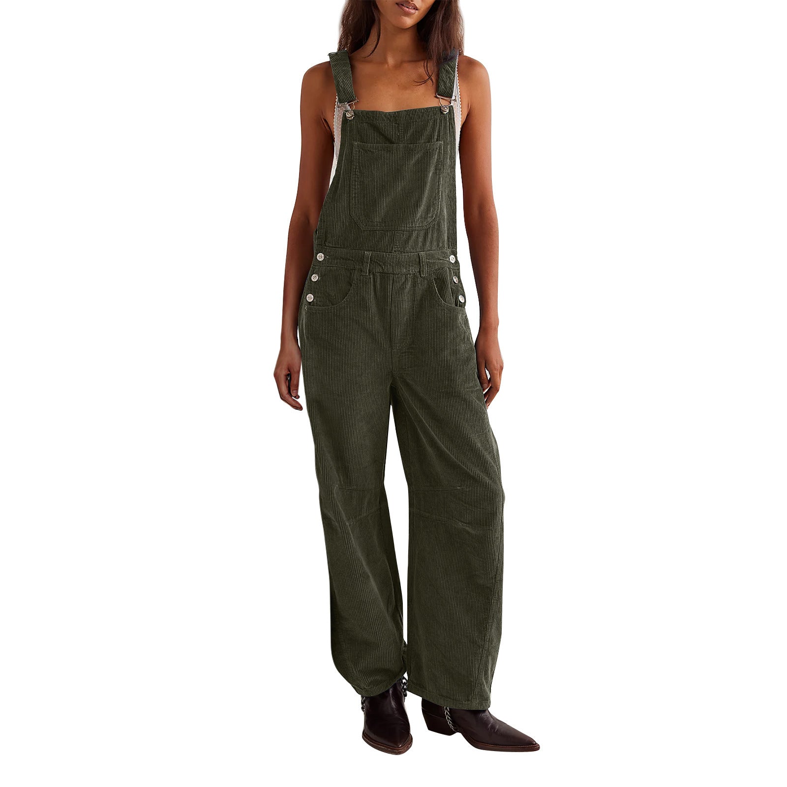 Women’s Loose Jumpsuit – Casual Wide-Leg One-Piece with Pockets, Adjustable Straps