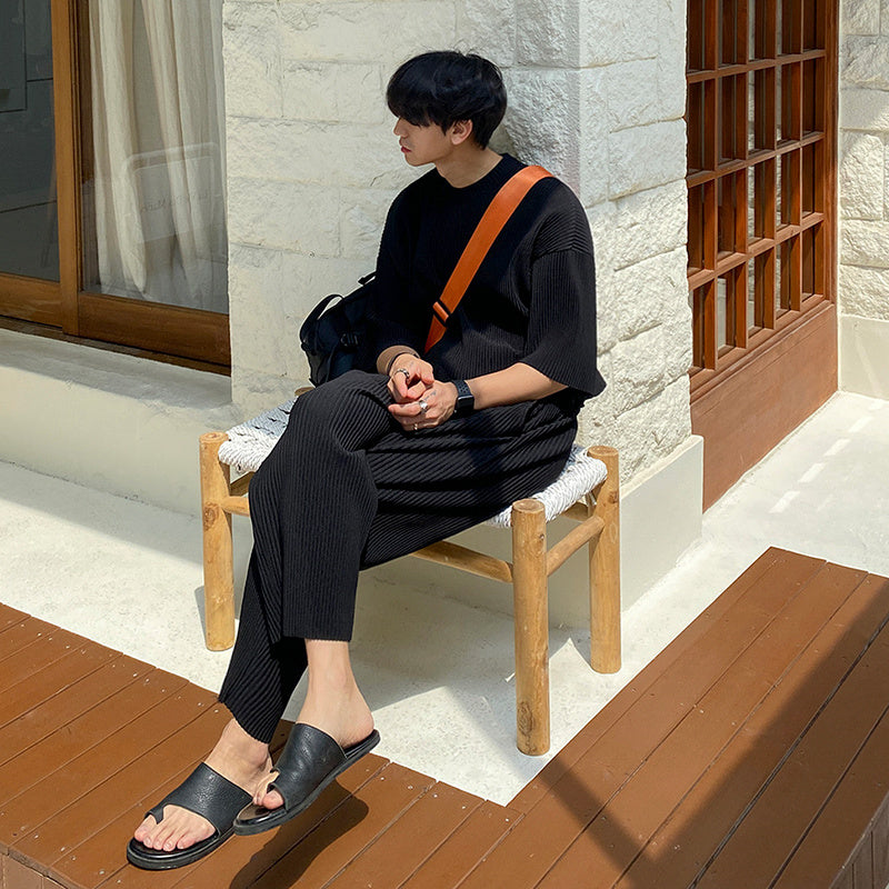 Ice Silk Pleated Suit Korean Style Trendy Sports Set