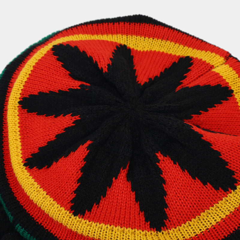 Jamaica Wig Woven Hat Women's Retro Yellow And Green Stitching Beret