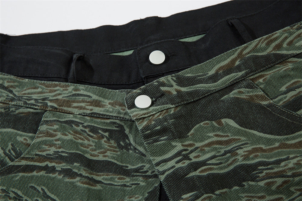 Men's Tiger Print Camouflage Shorts Cotton Loose Fit