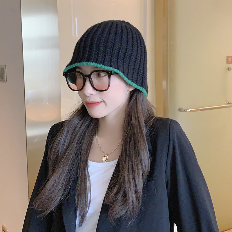 Solid Color Stitching Lace Knitted Woolen Cap