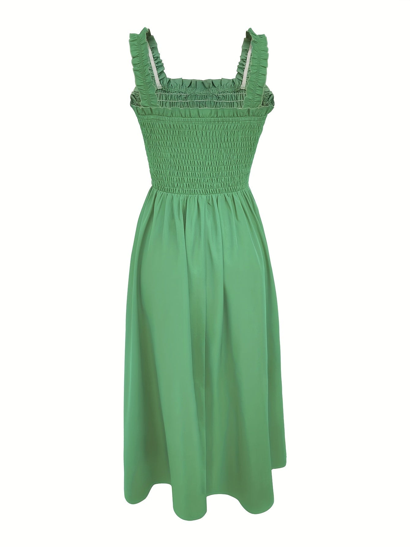 Stunning Shirred A-Line Maxi Dress - Elegant Square Neck, Sleeveless, Cami Style, Flattering Fit, Perfect For Spring & Summer, Women's Clothing, Versatile And Chic