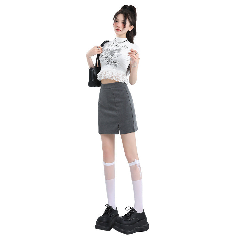 Women’s Fresh & Sweet College Style Mini Skirt – Solid Color High-Waist Casual Skirt