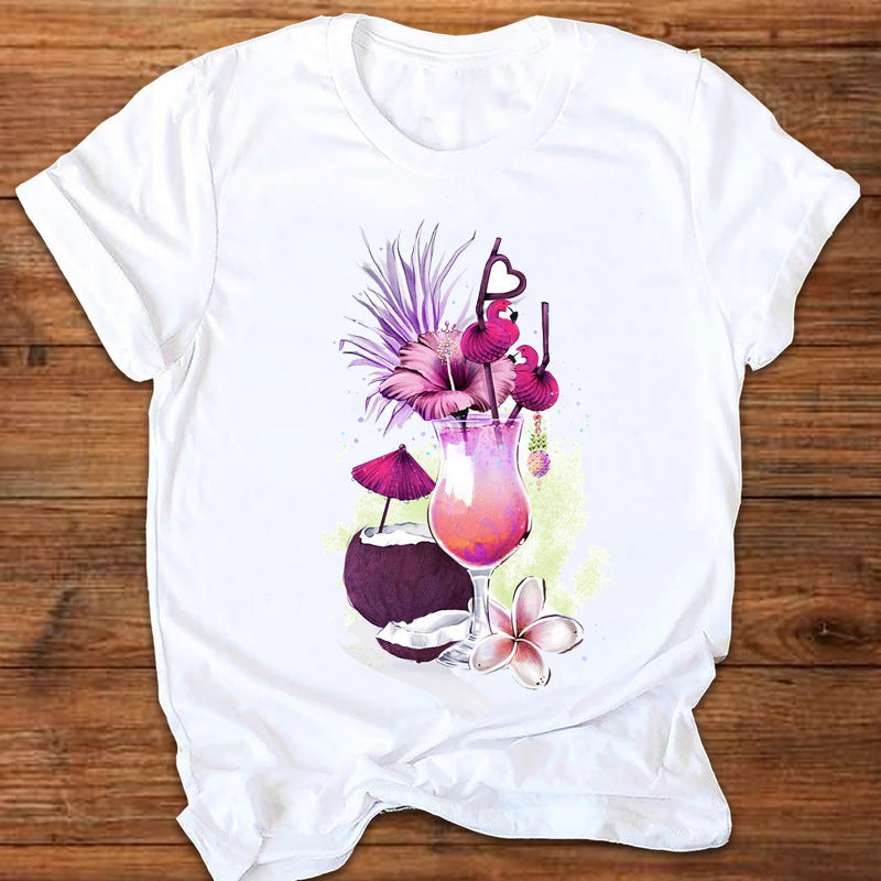 Summer New Leopard Love Printed T-shirt Women's Top