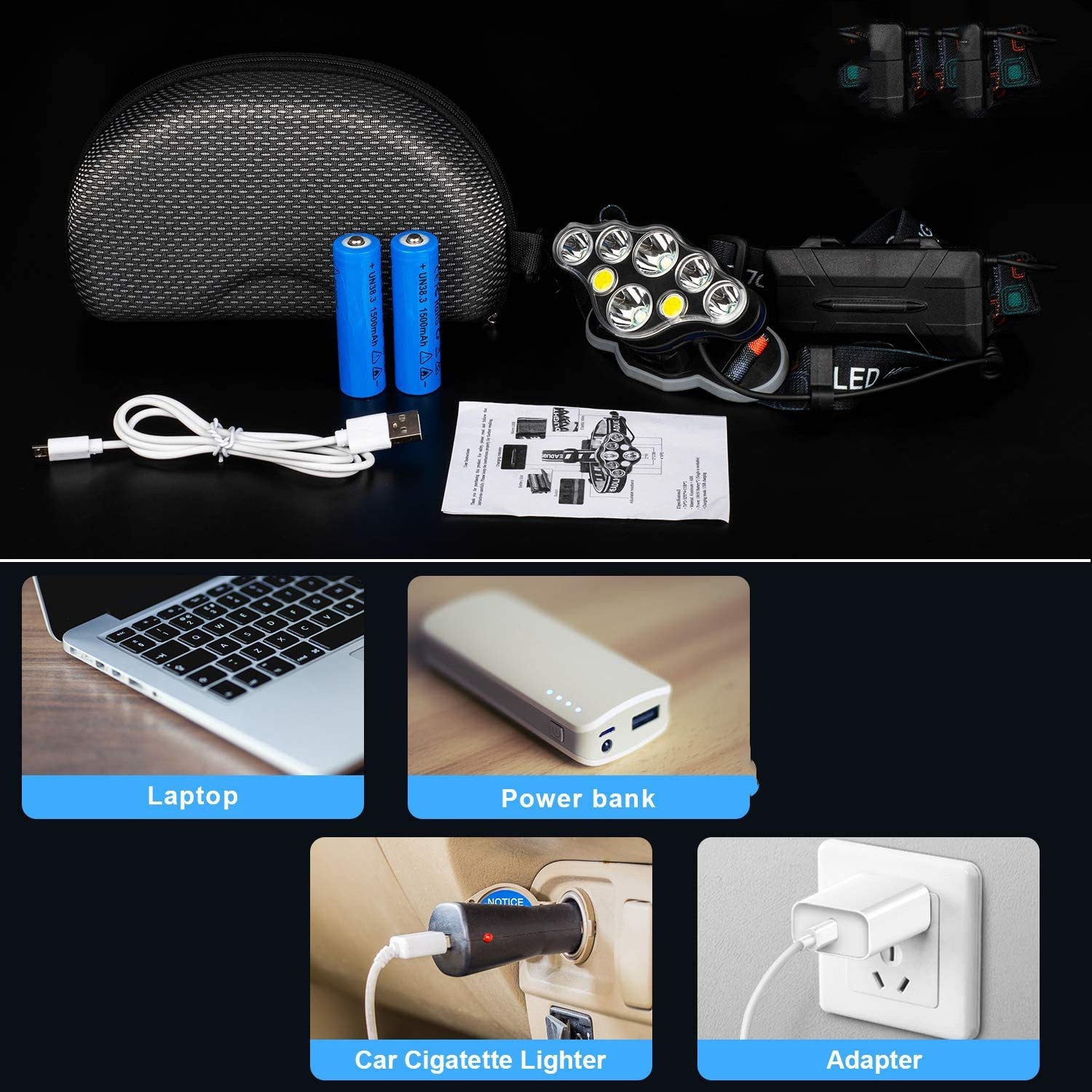 USB Charging 8LED Strong Light T6 Headlight Outdoor Multifunctional Camping Night Fishing Waterproof