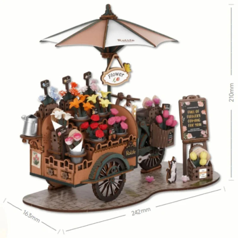 Rolife New Wooden Puzzle Blossom Cart Building Toys DIY 3D Model For Gifts