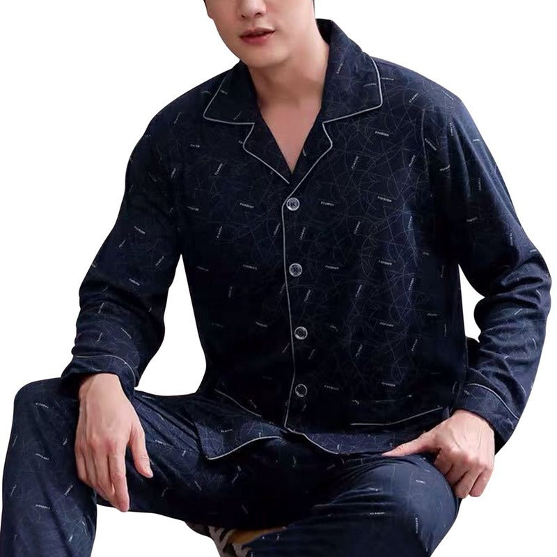 Cotton Pajamas Men's Long Sleeve Plaid Casual Oversize Home Clothes Suit