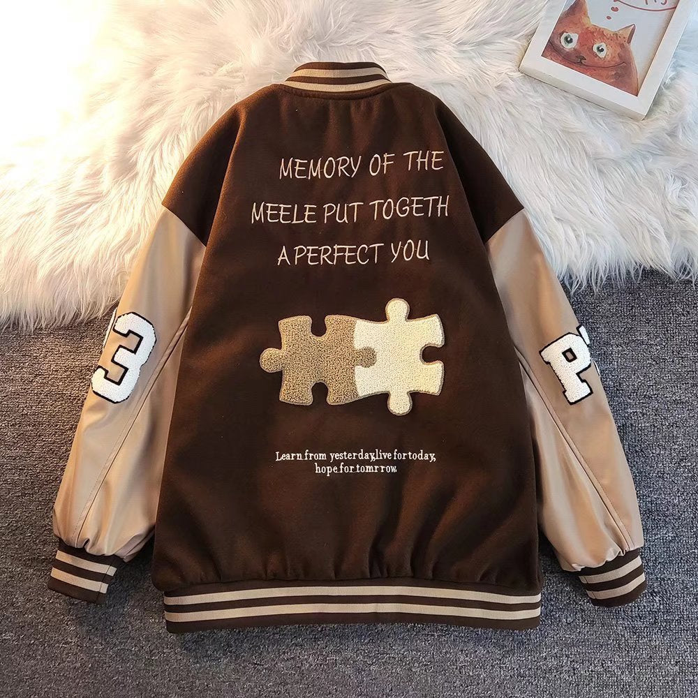 American Retro Puzzle Leather Embroidery Jacket for Men