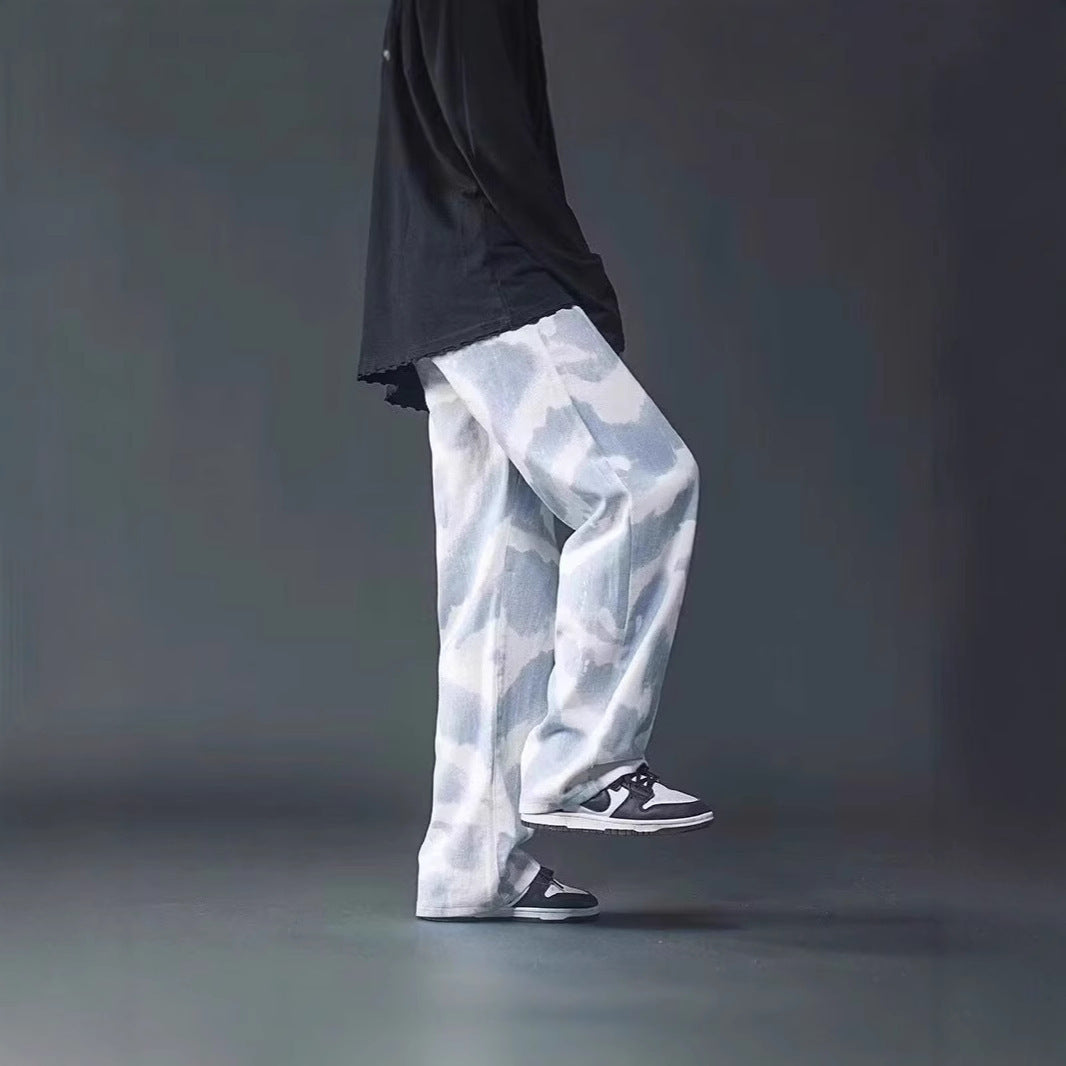 High Street Tie-Dye Graffiti Pants – Men’s Wide-Leg Streetwear Trousers