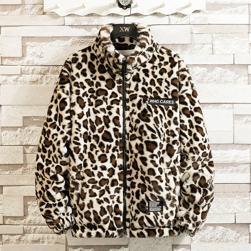 Unisex Leopard Print Vinyl Coat Harajuku Hip Hop Loose Fit