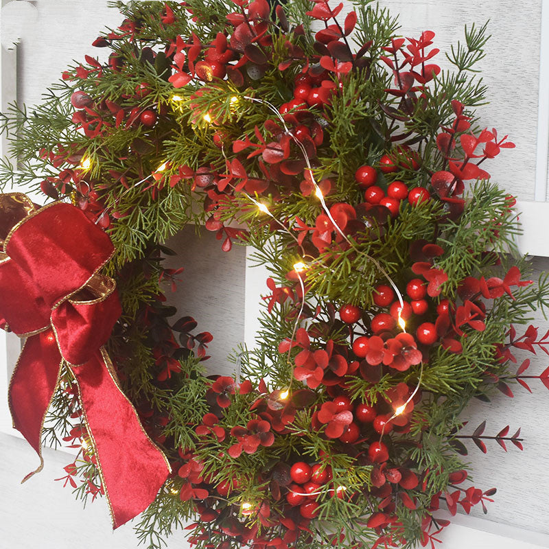 Artificial Cherry Christmas Wreath Red Door Hanging Garland Decoration