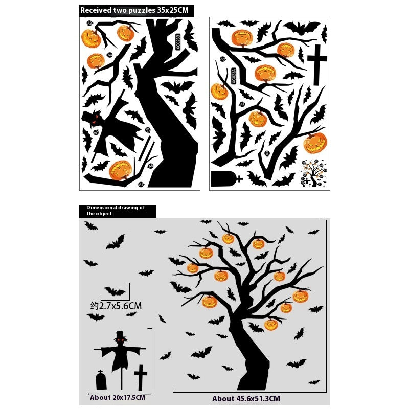 Halloween Decoration Haunted House Sticker Witch Ghost Bat Window Stickers