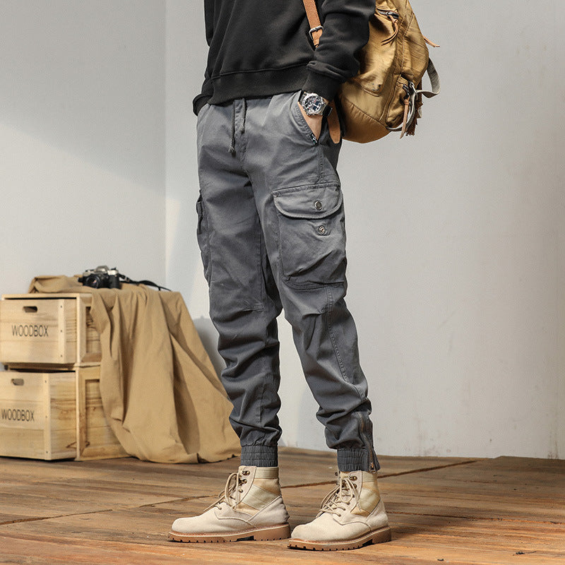 Men’s Slim Fit Overalls – Summer Ankle-Tied Casual Workwear Pants