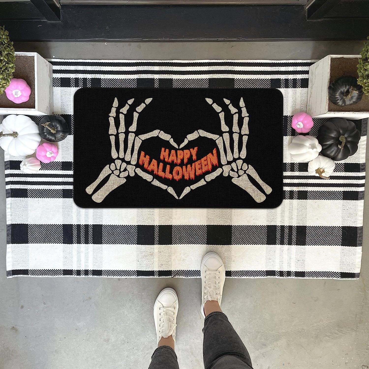 Halloween Skull Floor Mat Absorbent Floor Mat Bathroom Mats Entrance Door Door Mat Holiday Decorative Floor Mat