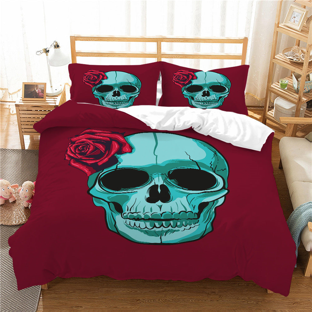 3D Printed Skull Pattern Three-Piece Chemical Fiber Bedding Set