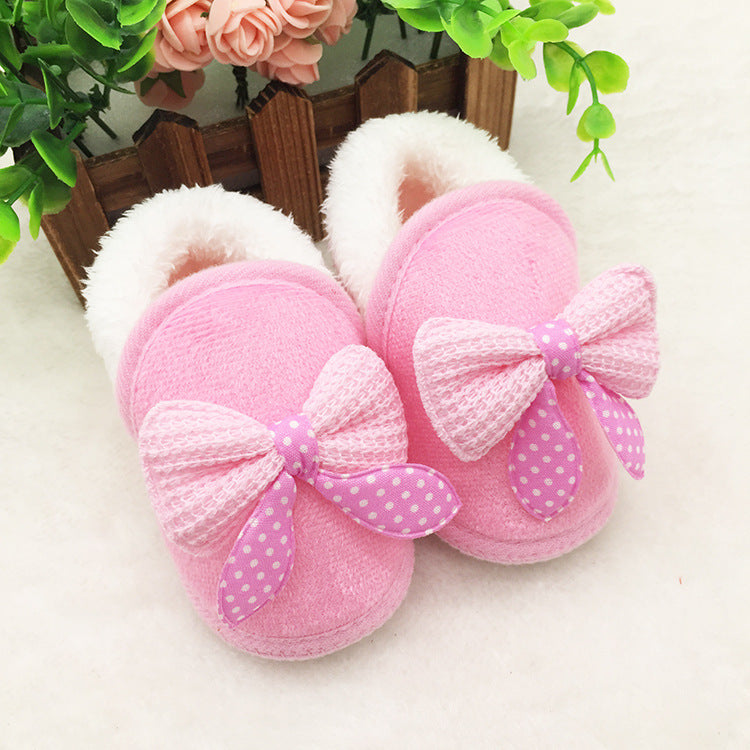 Bowknot Baby Girl Toddler Plus Velvet Padded Cotton Shoes