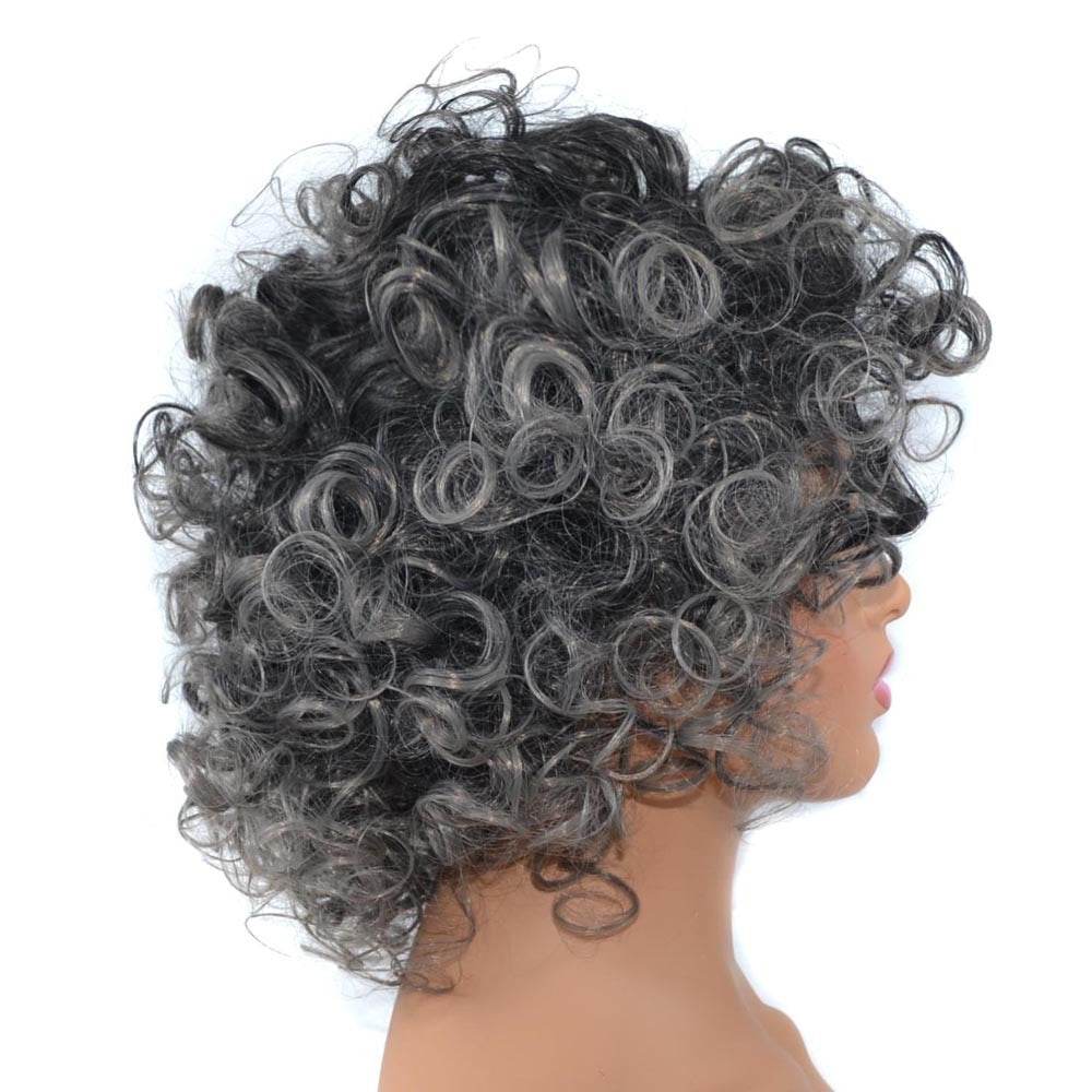 Black Granny Grey Wig Headset