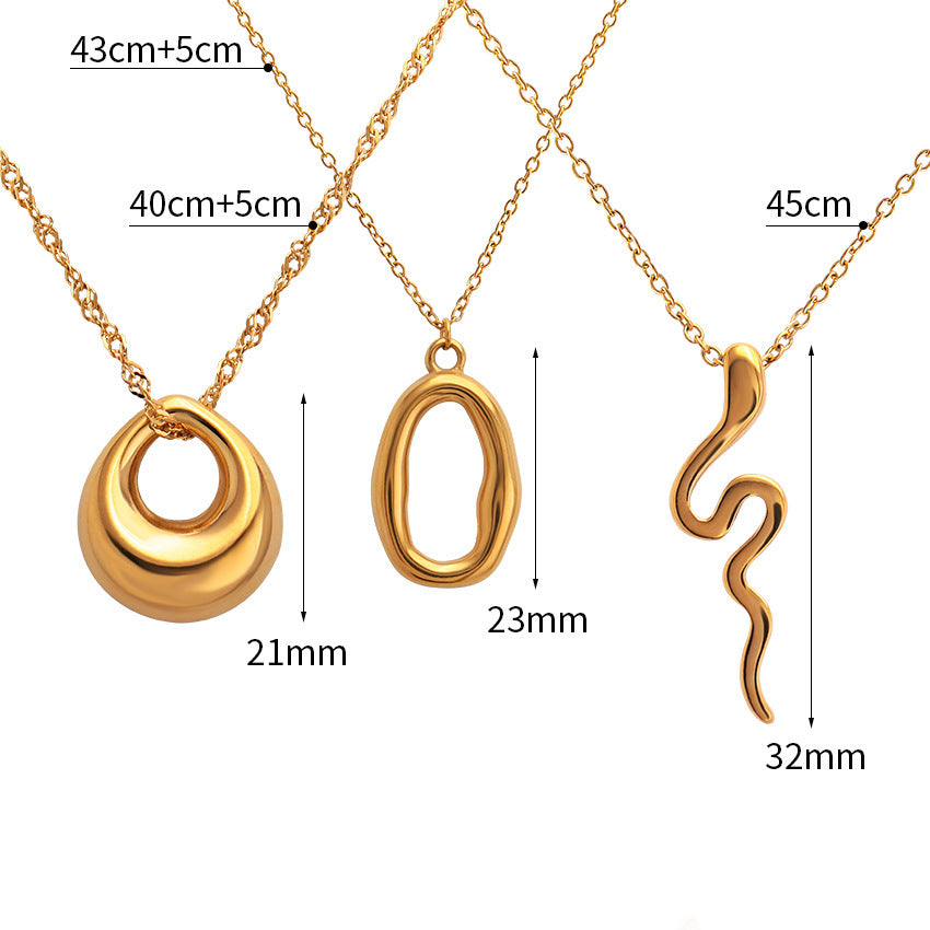 Popular Geometric Irregular Glossy Ring Snake Pendant Clavicle Chain
