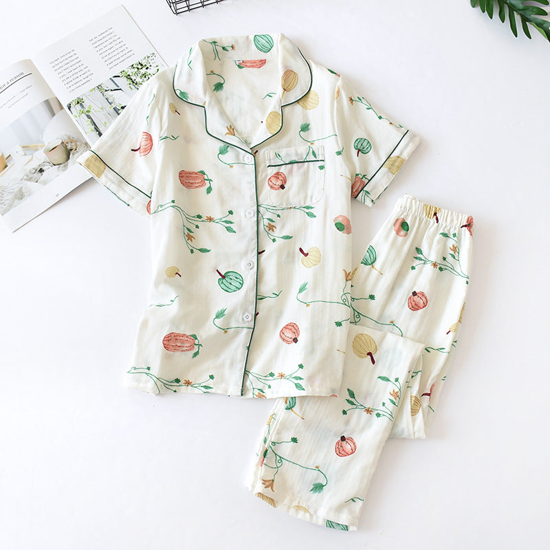 Pure Cotton Short Sleeved Pants, Gauze Home Clothing Set