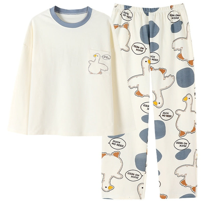 Cartoon Loose And Cute Long-sleeved Pajamas For Women Spring Autumn Set Casual Homewear Outerwear