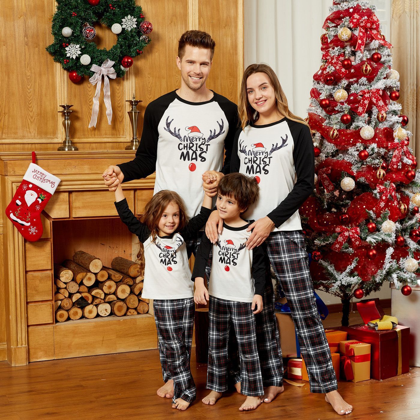 Christmas Elk Printing Parent-child Wear Long-sleeved Pajamas Set Homewear