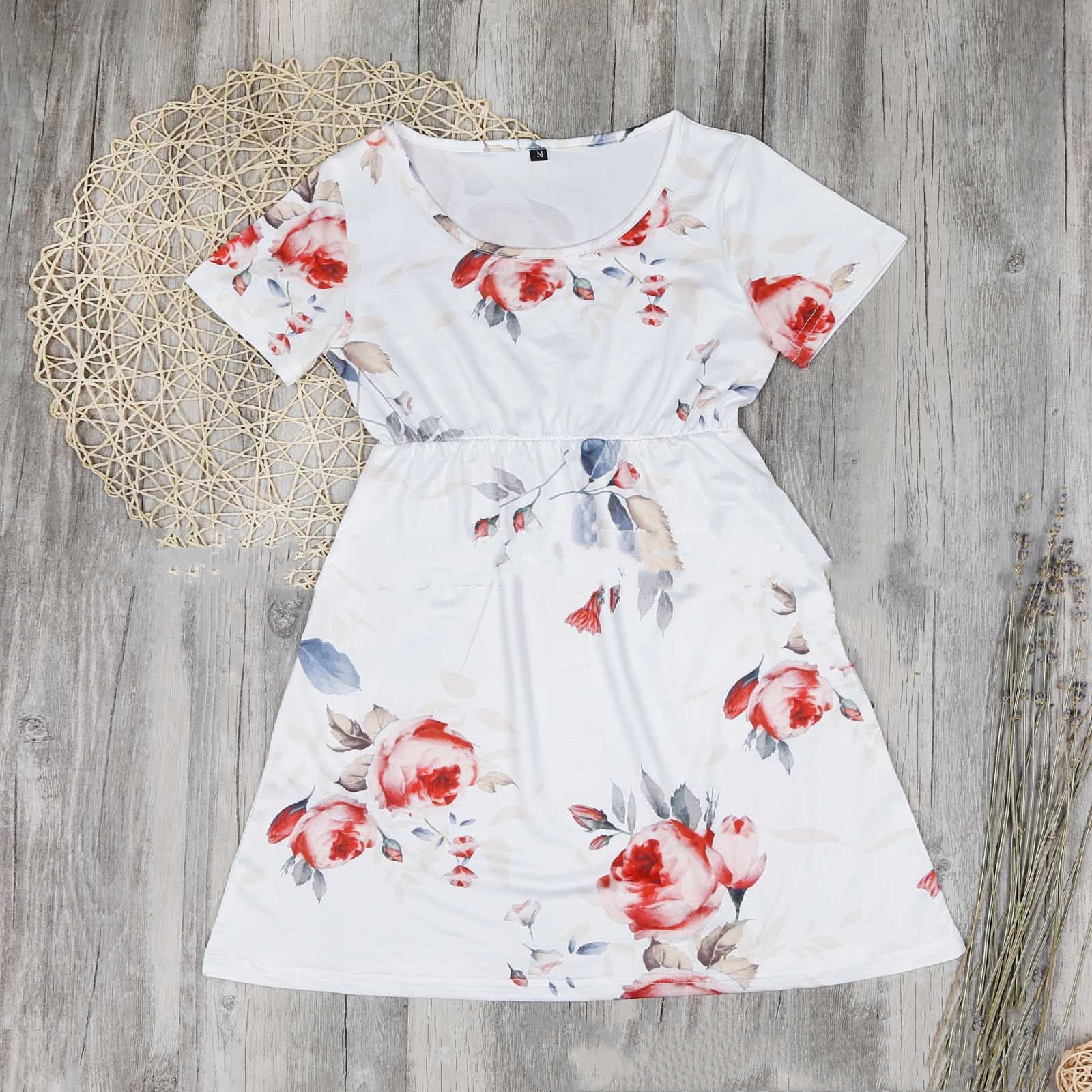 New Parent-Child Digital Print White Dress