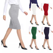Women’s Mid-Length Elastic Waist Skirt – Solid Color Polyester Casual Skirt