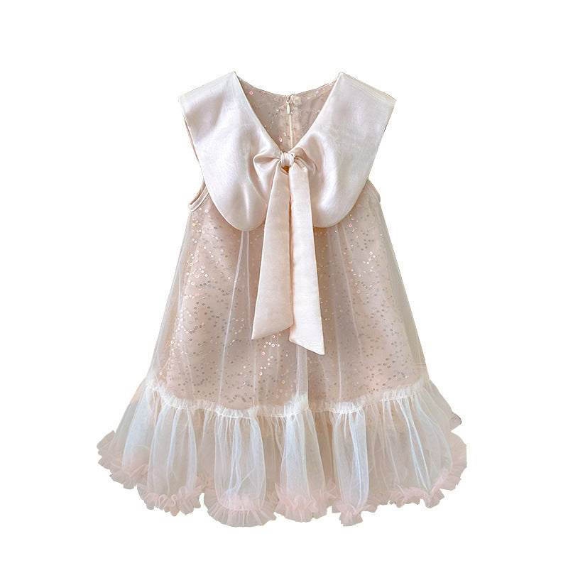 Girls Lapel Bow Dress