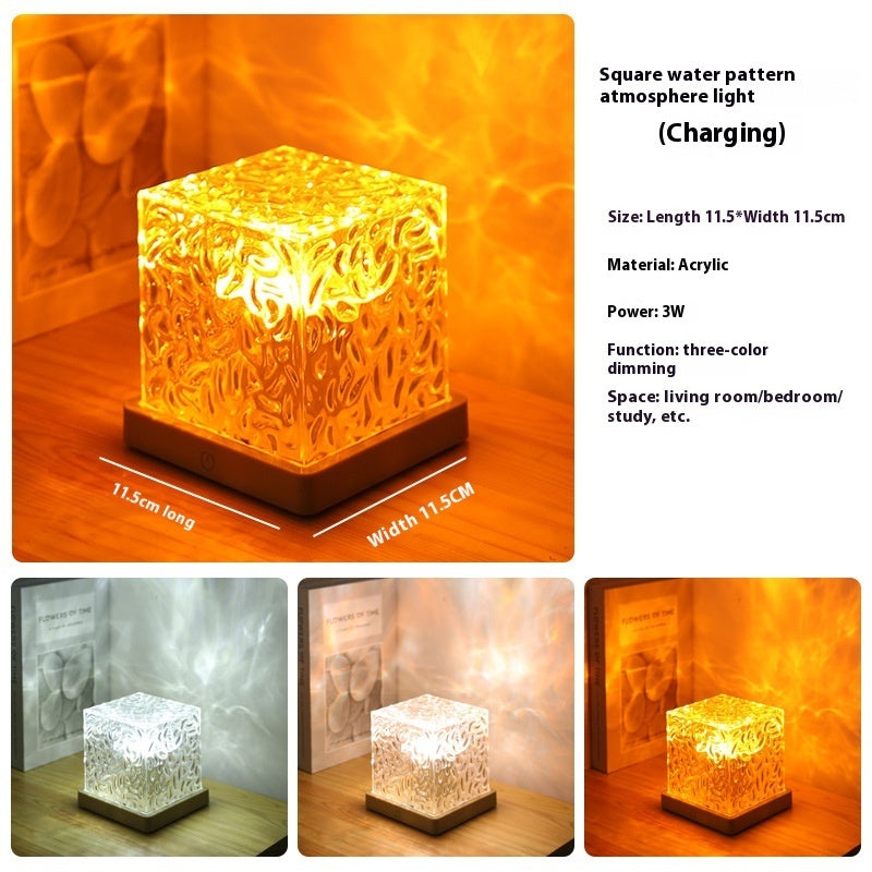 LED Water Ripple Projection Crystal Table Lamp with RGB Dimmable Ambient Night Light