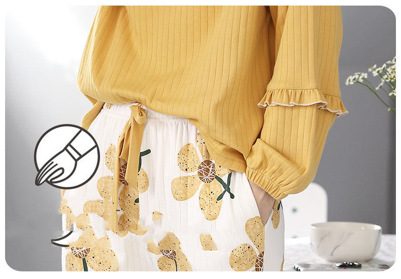 Women's Korean Style Cotton Pajamas Relaxed Fit Solid