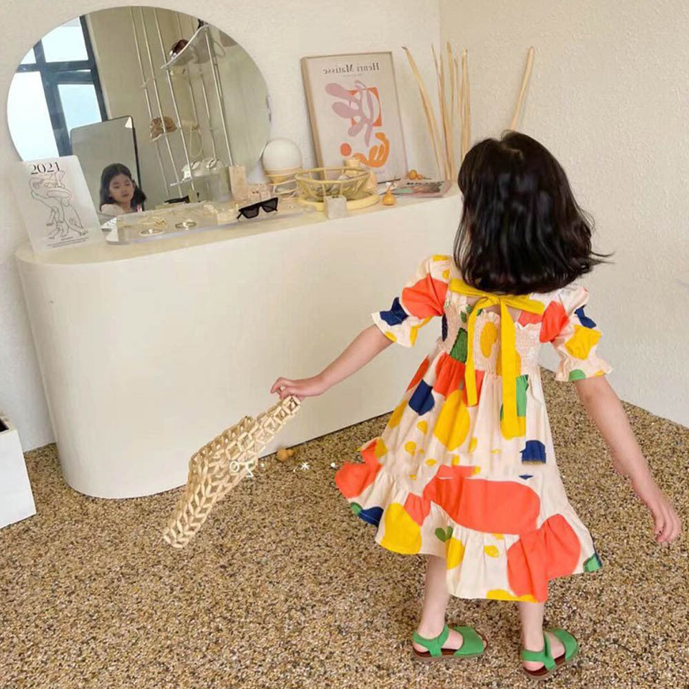 Girls' Puff Sleeve Jumpsuit Children's Sweet Princess Dress