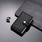 Unisex PU Card Holder Slim Woven Pattern Auto Pop Up