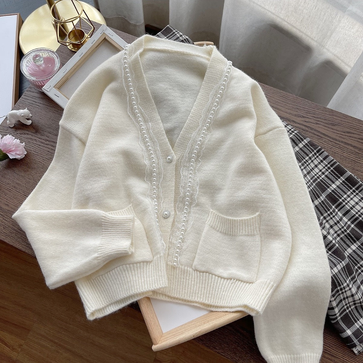 Retro Style Pearl Button Sweater Jacket Women