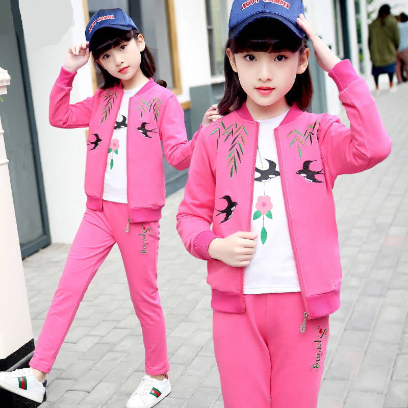 Girls Three Piece Polyester Suit Set Regular Fit For School