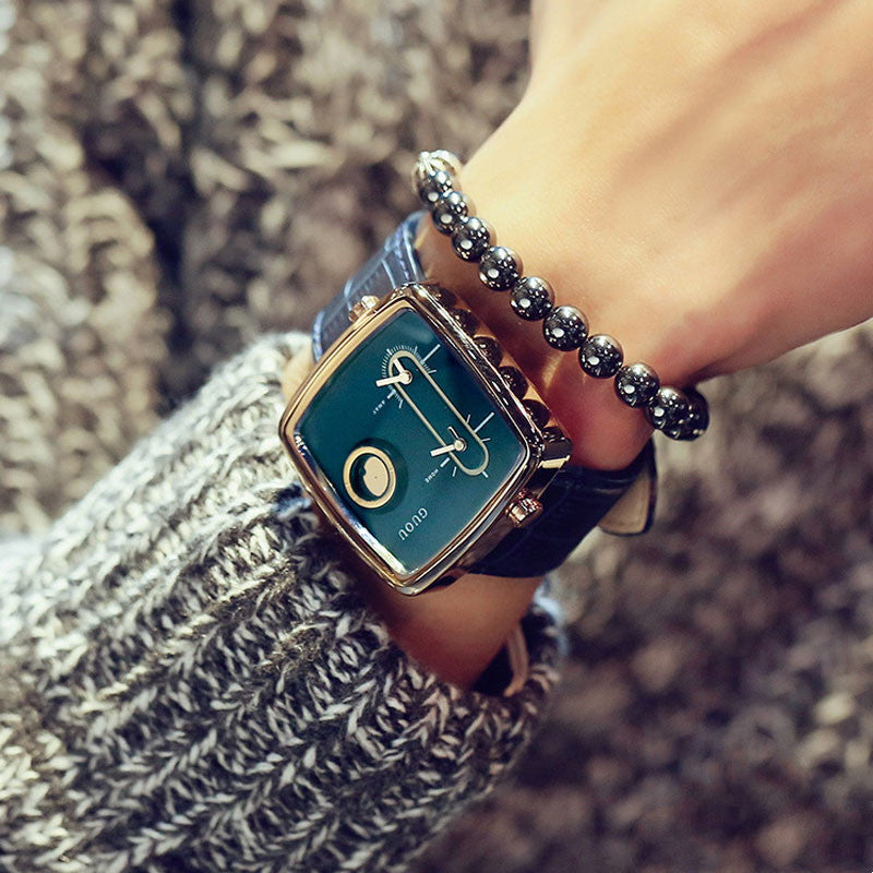 Double Movement Men's Watch Square Belt Men's Watch Fashion Handsome Trendy Men's Quartz Belt Watch Men