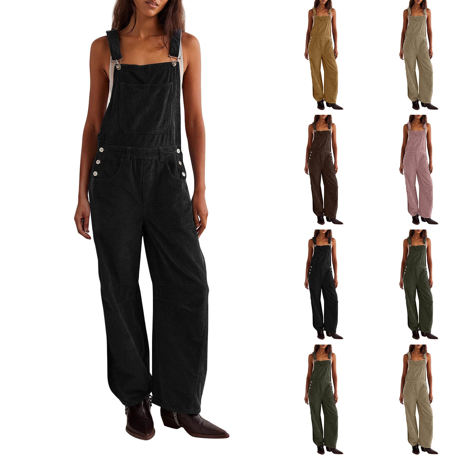 Women’s Loose Jumpsuit – Casual Wide-Leg One-Piece with Pockets, Adjustable Straps