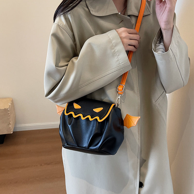 Halloween Pumpkin Crossbody Bag – Funny Cartoon Shoulder Purse with Small Wings
