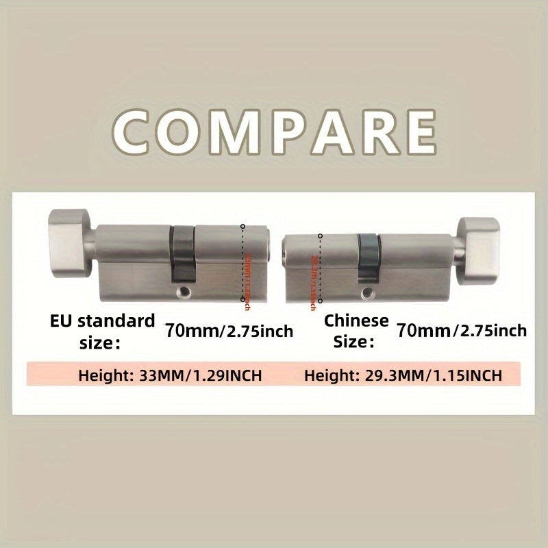 1 Piece Of European Standard Size, 70mm Length Knob Lock Cylinder, Lock Cylinder With 5 Keys, Suitable For Anti-Theft Doors, Office Doors, Stainless Steel Doors, Indoor Doors