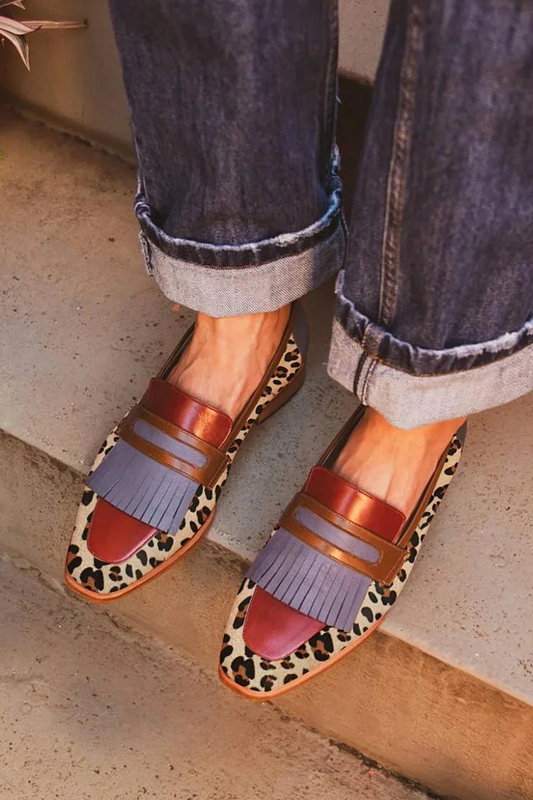 Spring New Square Toe Large Size Tassel Slip-on Shoes