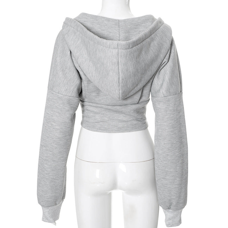 Slim Fit Zipper Hoodie Cardigan Womens Polyester Solid