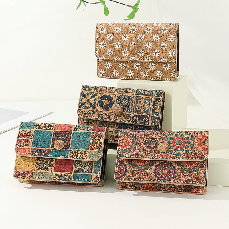 Unisex Cork Expanding Card Holder Red Plaid Pattern