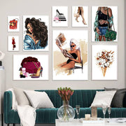 Fashion Wall Art – Schoolbag, High Heels & Lipstick Nordic Canvas Poster Decoration