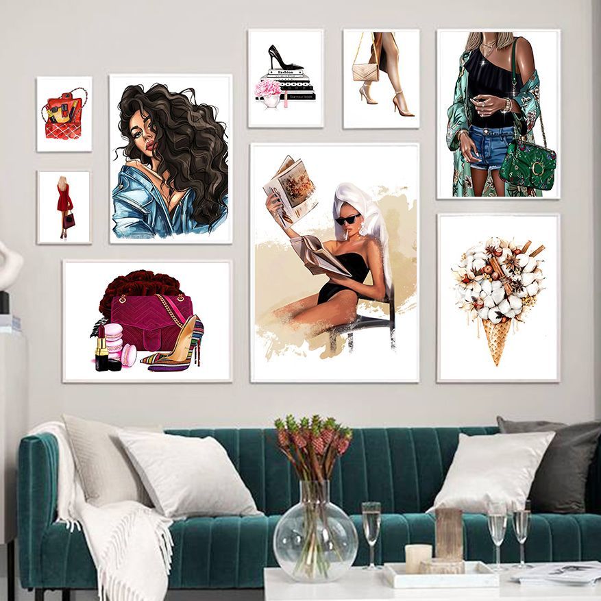 Fashion Wall Art – Schoolbag, High Heels & Lipstick Nordic Canvas Poster Decoration