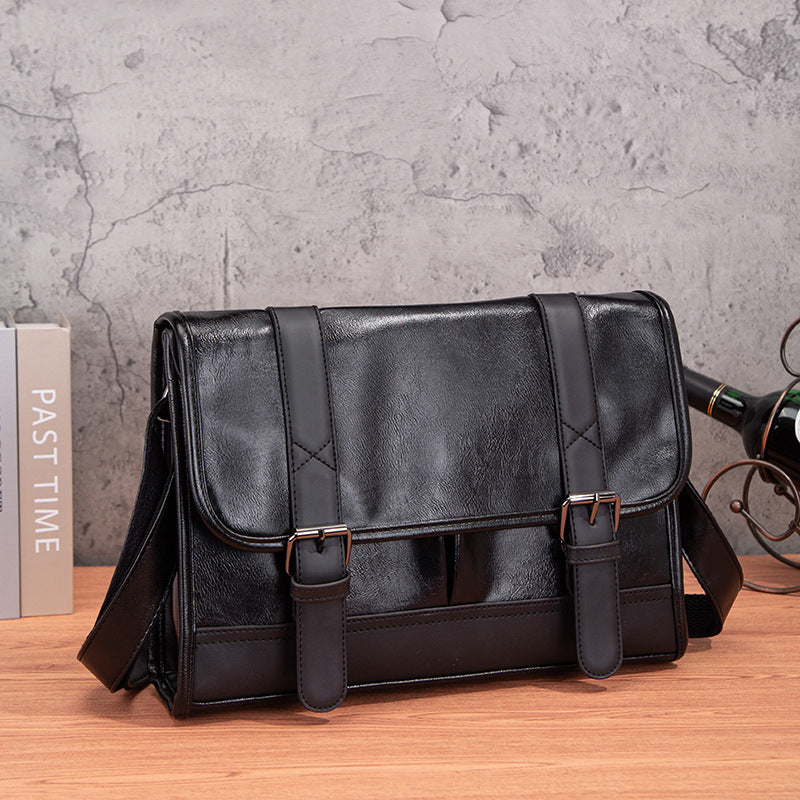 Men's Korean Style PU Leather Backpack Solid Black Daily