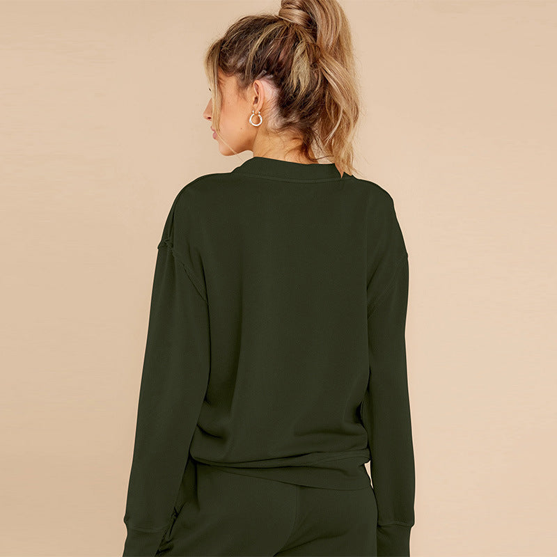 Unisex V Neck Loose Polyester Lounge Suit Solid Color