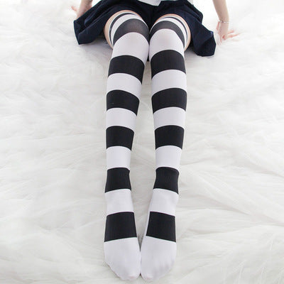 Striped Cat Footprints Over-the-Knee Socks – Soft Girl JK Style Stockings